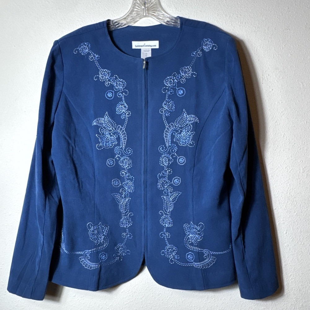 Serengeti Catalog Women's Blue Faux Suede Embroidered Jacket Size L Full Zip